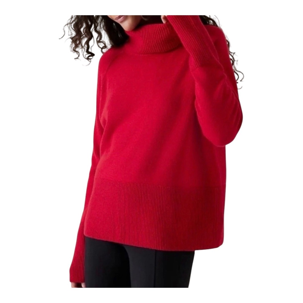 Athleta Alpine Turtleneck Sweater Red Merino Wool Cashmere Oversized Cozy XS